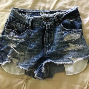 Jean shorts.  Stonewashed,  Fringy. Size 5